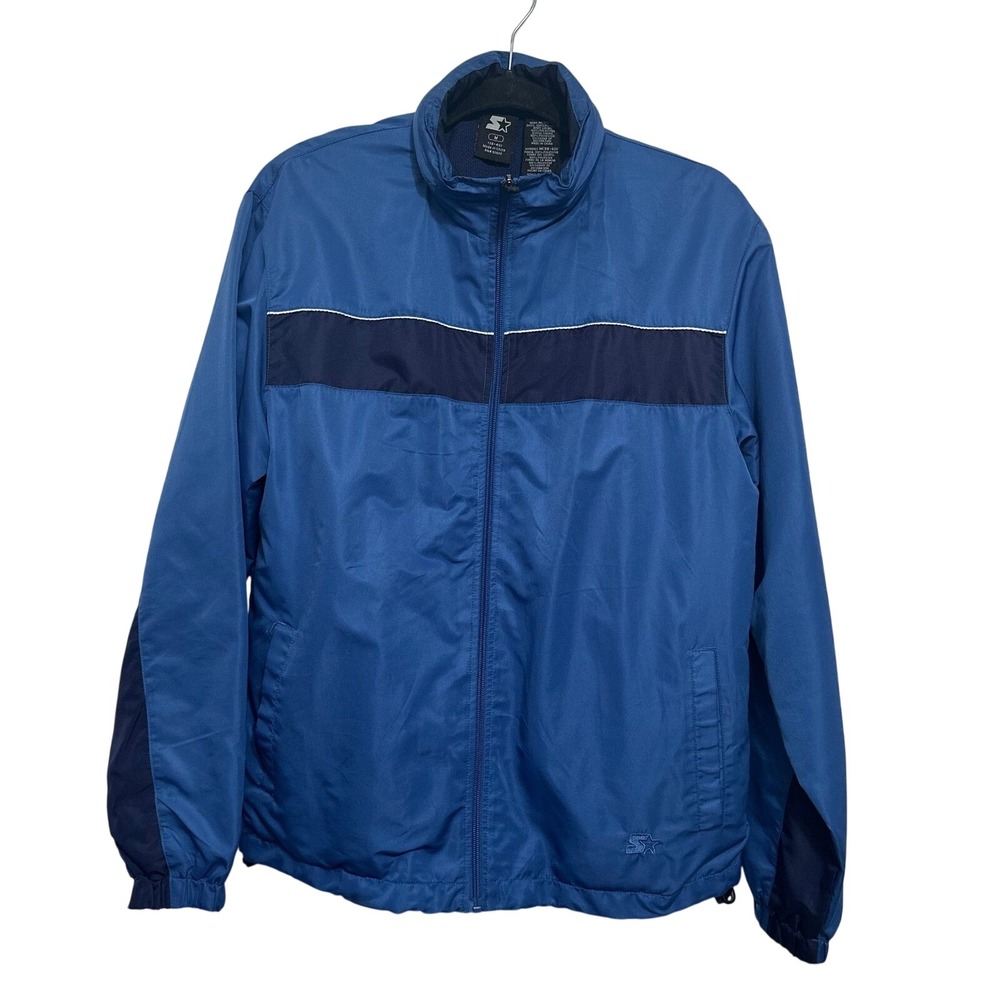 Vintage Starter Windbreaker Jacket Mens M Blue Full Zip Hooded RM30201B